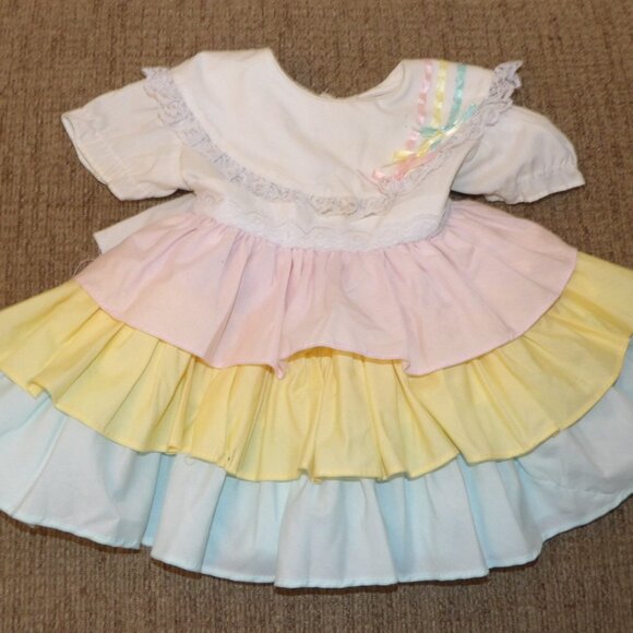 Pastel Rainbow Baby Girl Dress Kandy Ann Vintage Dress Size 12 Months - Picture 3 of 15